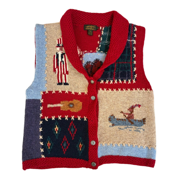 Sweaters - Vintage 1992 🇺🇸 EDDIE BAUER 100% Wool Knit Americana Graphic Sweater Vest large